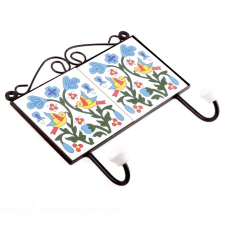 White And Yellow Bird Leaf Floral Tiles Hooks